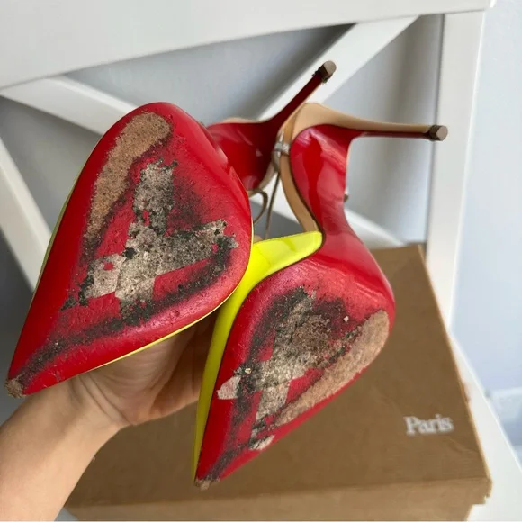 Christian Louboutin Rivierina 100 Patent Specchio Pointed Toe Ankle Straps Heels - Picture 10 of 12